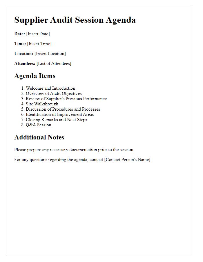 Letter template of supplier audit session agenda