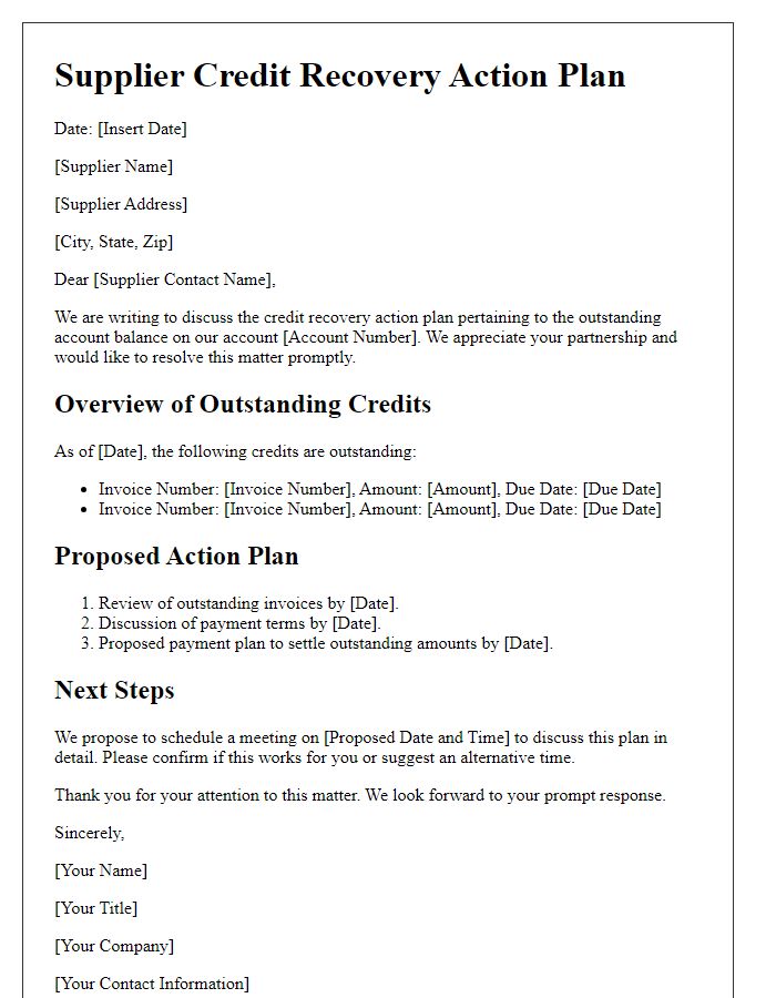 Letter template of supplier credit recovery action plan