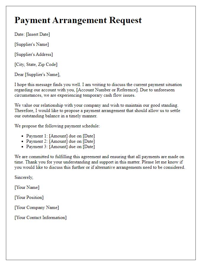 Letter template of supplier payment arrangement request