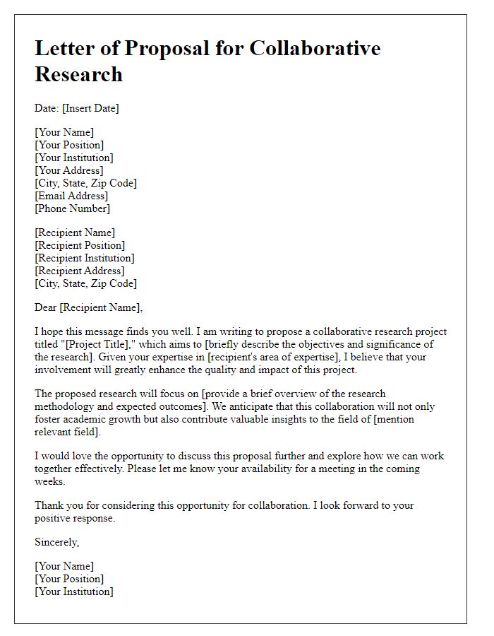 Letter template of research project proposal for collaborative research partners