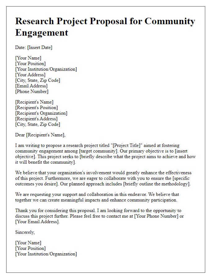 Letter template of research project proposal for community engagement