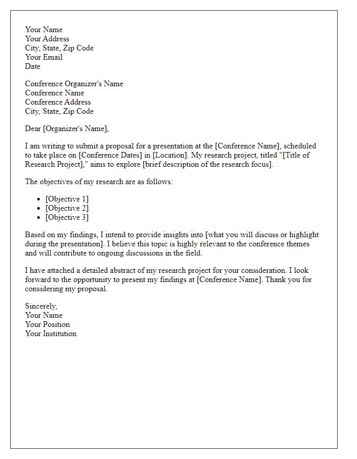 Letter template of research project proposal for conference presentation