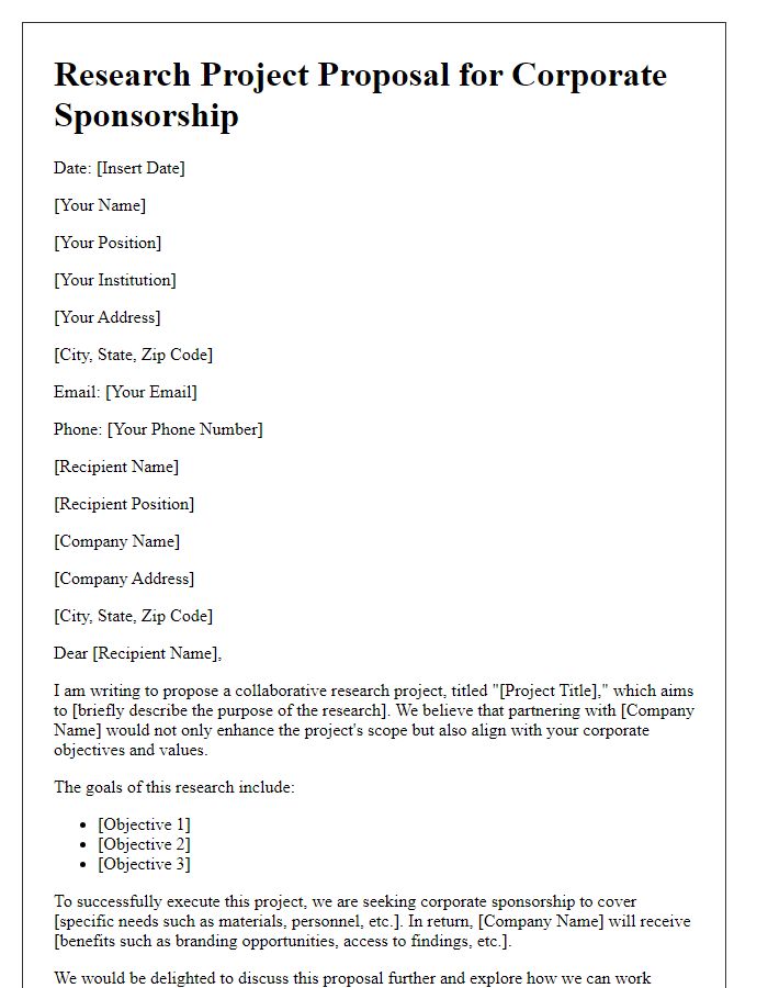 Letter template of research project proposal for corporate sponsorship