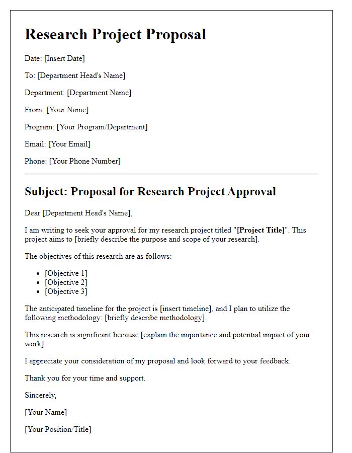 Letter template of research project proposal for departmental approval