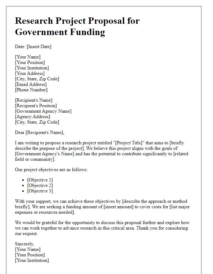 Letter template of research project proposal for government funding