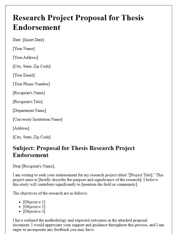 Letter template of research project proposal for thesis endorsement