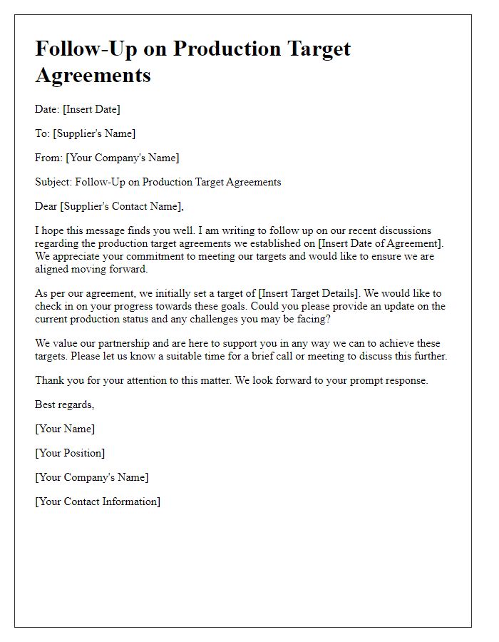 Letter template of follow-up on supplier production target agreements