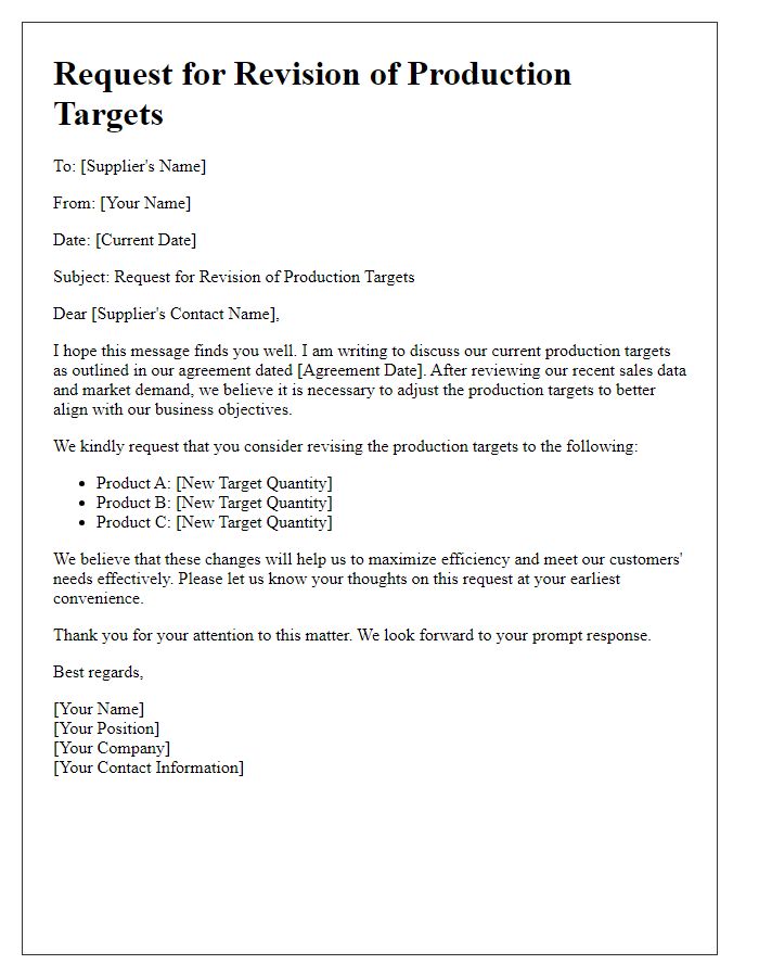 Letter template of request for supplier production target revisions