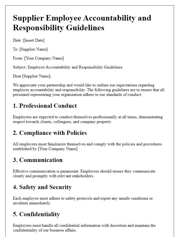 Letter template of Supplier Employee Accountability and Responsibility Guidelines