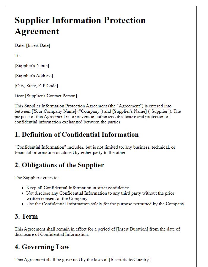 Letter template of supplier information protection agreement.