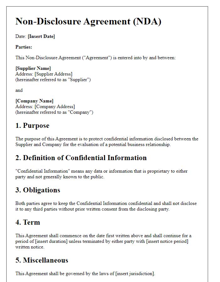 Letter template of supplier NDA document.