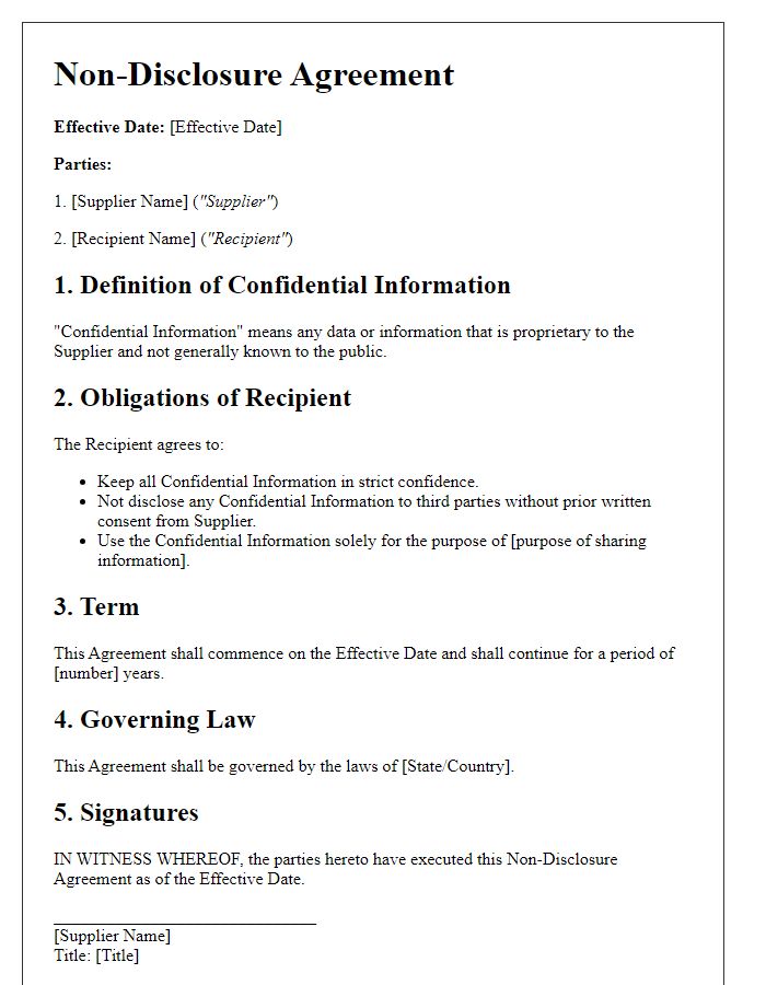 Letter template of supplier non-disclosure contract.