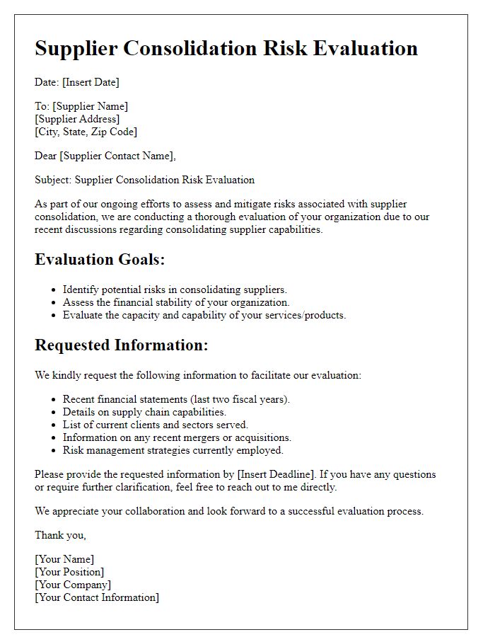 Letter template of Supplier Consolidation Risk Evaluation