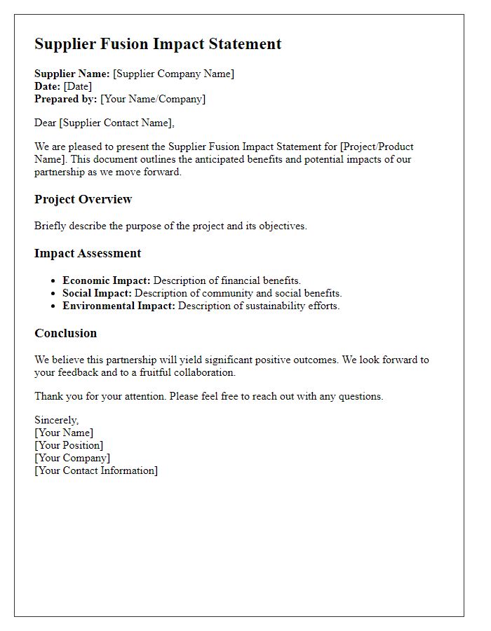 Letter template of Supplier Fusion Impact Statement