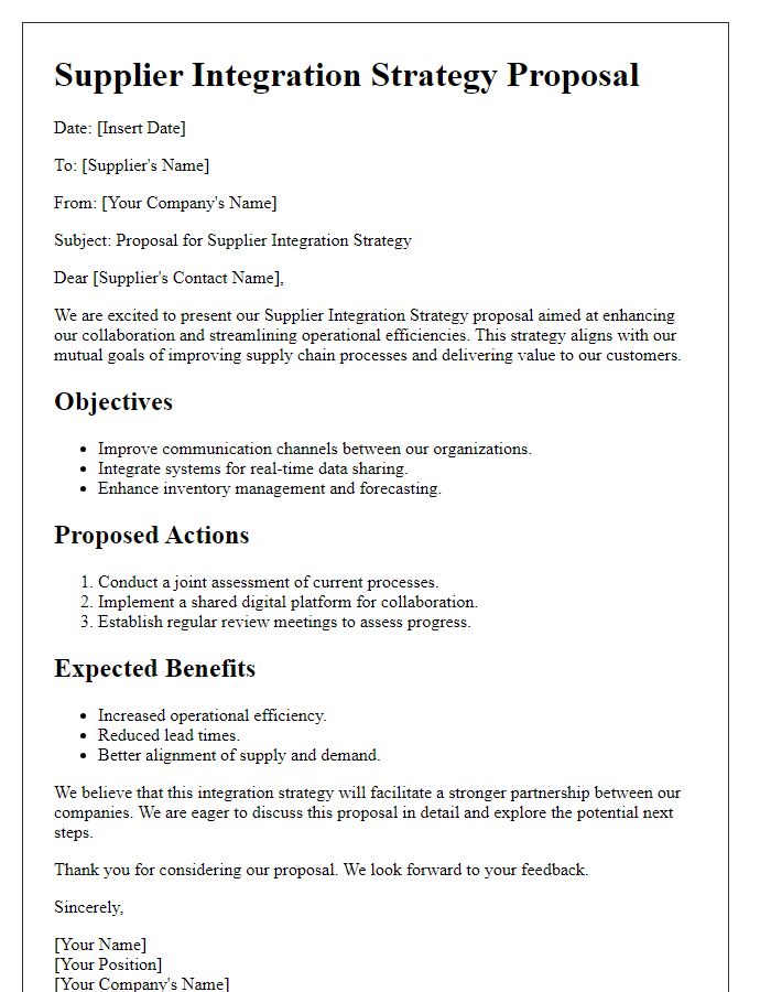 Letter template of Supplier Integration Strategy Proposal