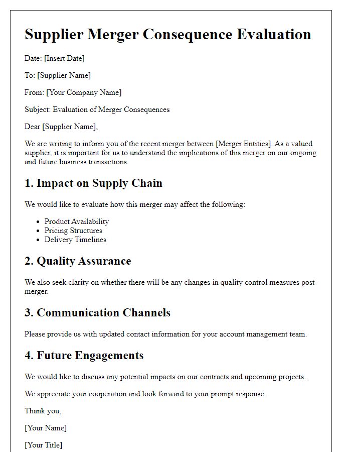 Letter template of Supplier Merger Consequence Evaluation