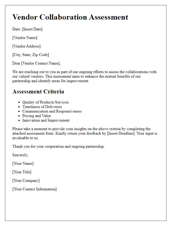 Letter template of Vendor Collaboration Assessment