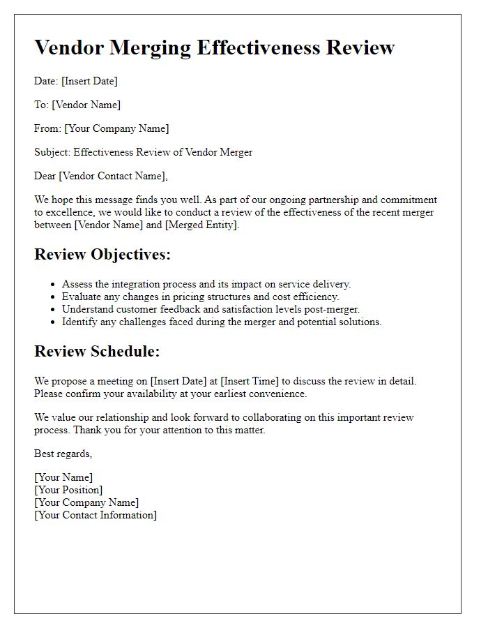 Letter template of Vendor Merging Effectiveness Review