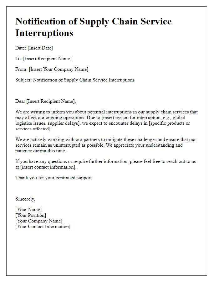 Letter template of notification for supply chain service interruptions