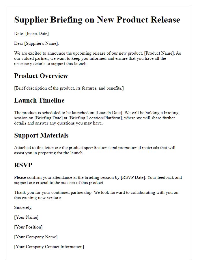 Letter template of supplier briefing on new product release