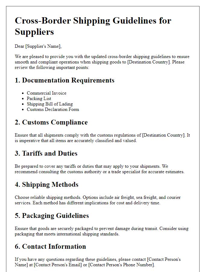 Letter template of cross-border shipping guidelines for suppliers