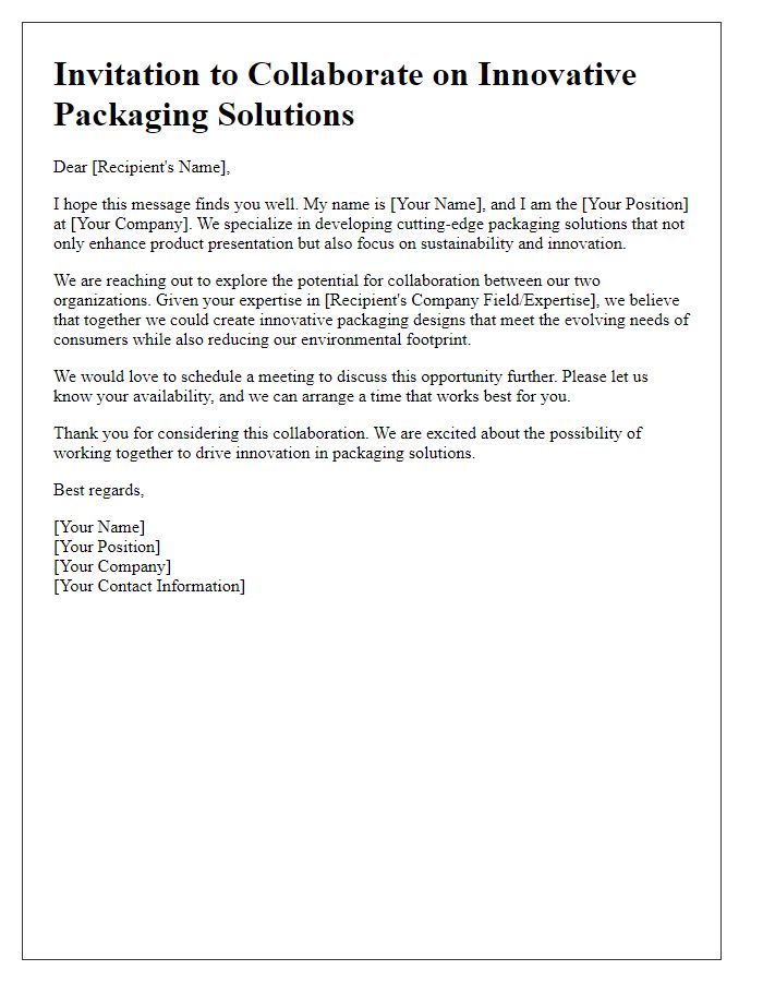 Letter template of collaboration invitation for innovative packaging solutions