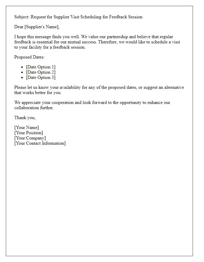 Letter template of Supplier Visit Scheduling Request for Feedback Session