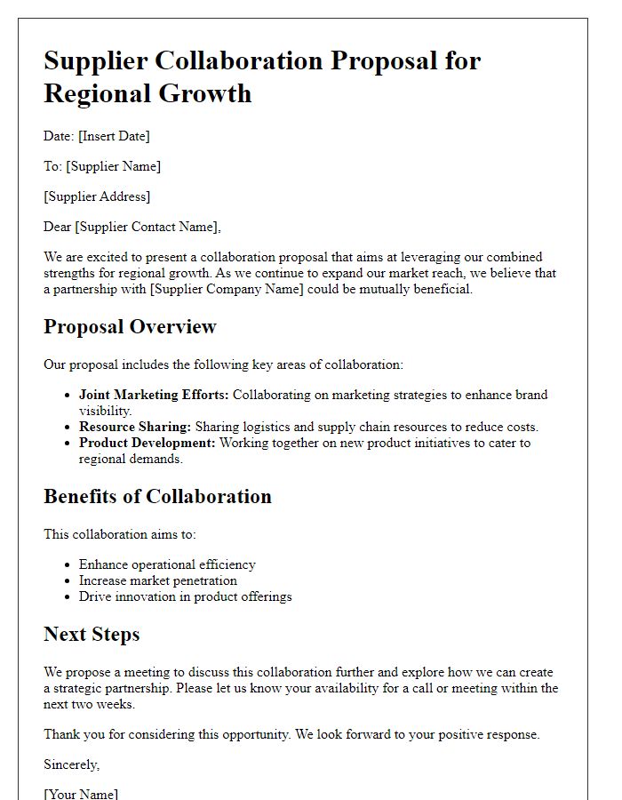 Letter template of supplier collaboration proposal for regional growth