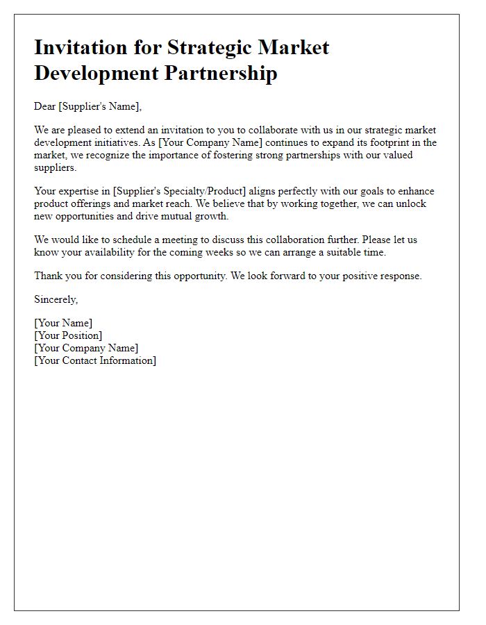 Letter template of supplier invitation for strategic market development