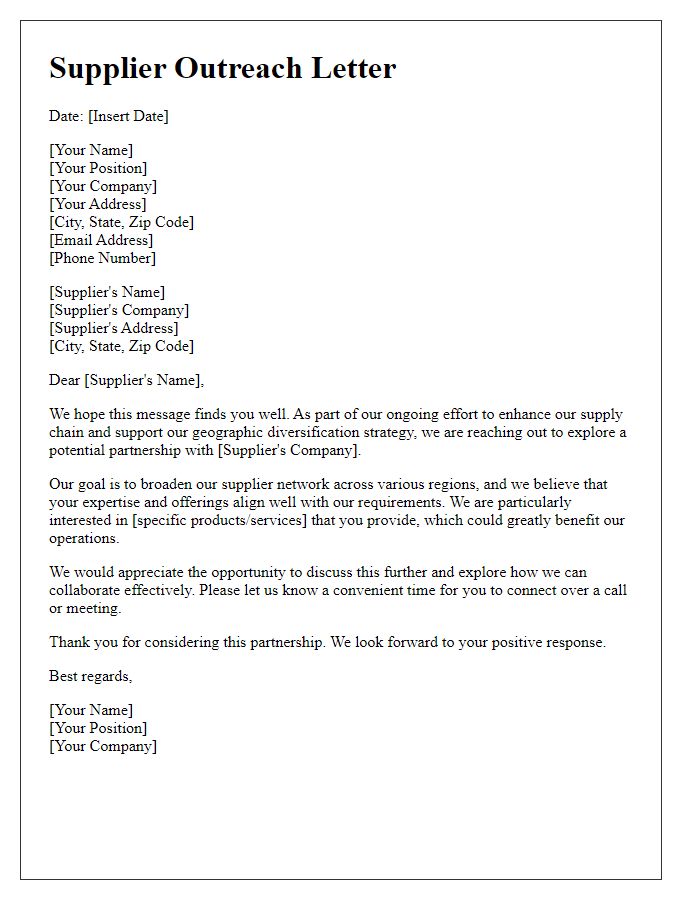 Letter template of supplier outreach for geographic diversification strategy