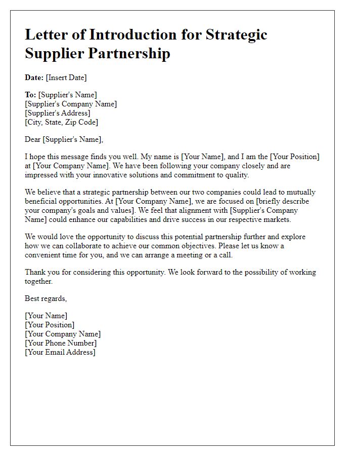 Letter template of introduction for strategic supplier partnership