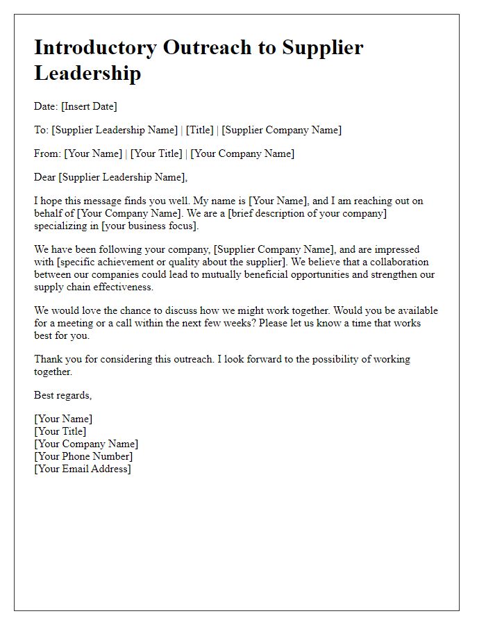 Letter template of introductory outreach to supplier leadership