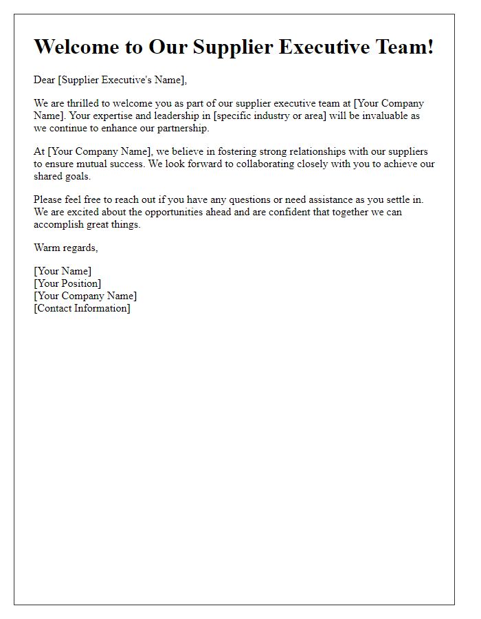 Letter template of welcome to supplier executive team