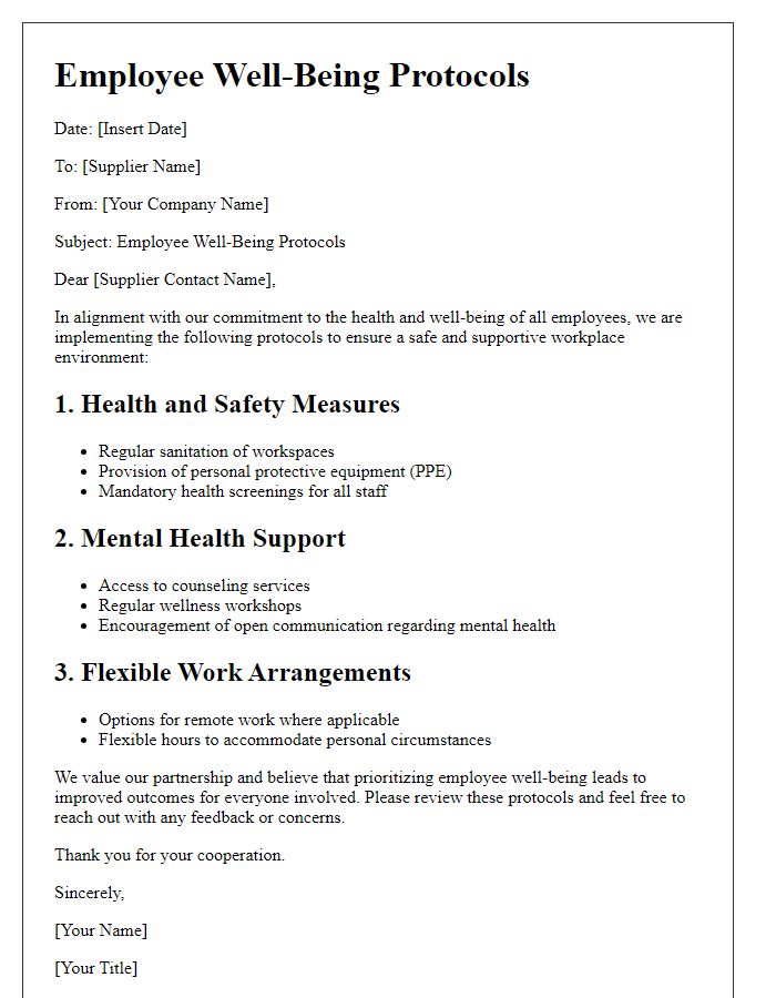 Letter template of supplier employee well-being protocols.