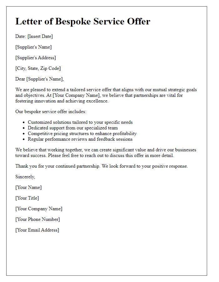 Letter template of bespoke service offer for our strategic suppliers