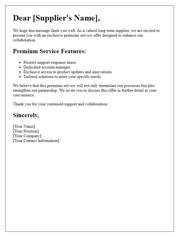 Letter template of premium service offer for long-term suppliers