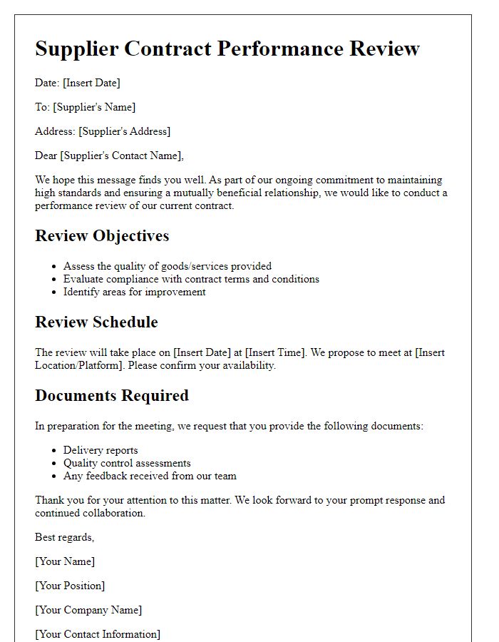 Letter template of supplier contract performance review