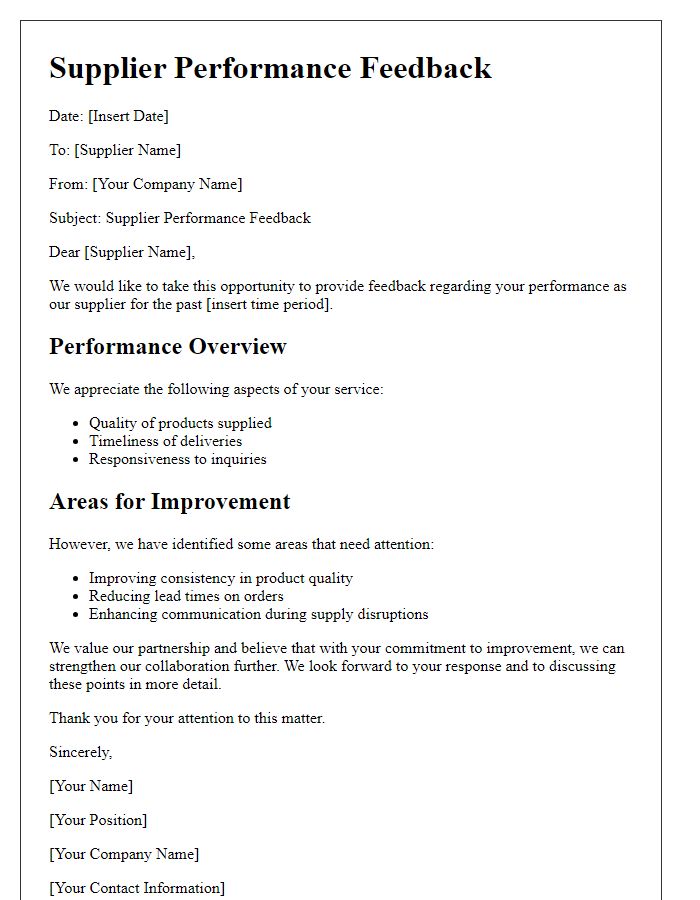 Letter template of supplier performance feedback