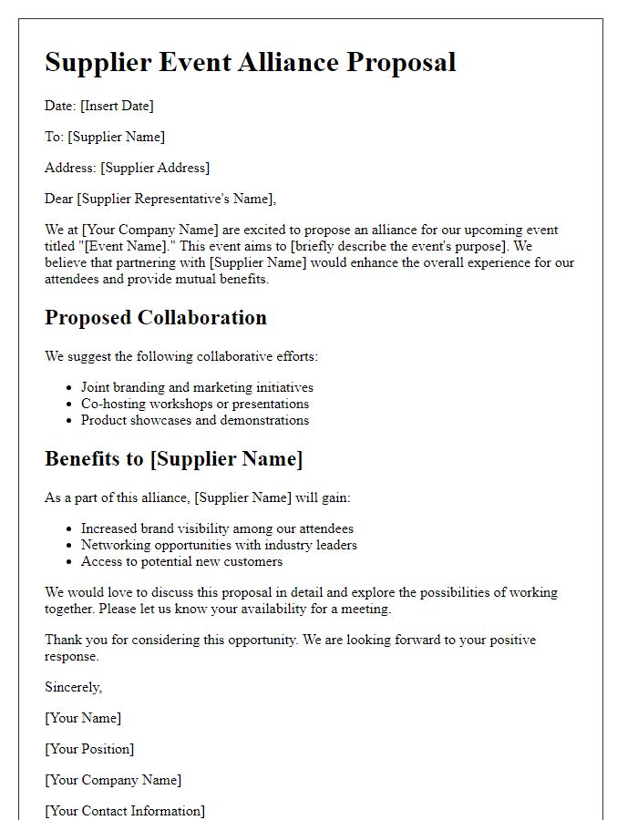 Letter template of supplier event alliance proposal.