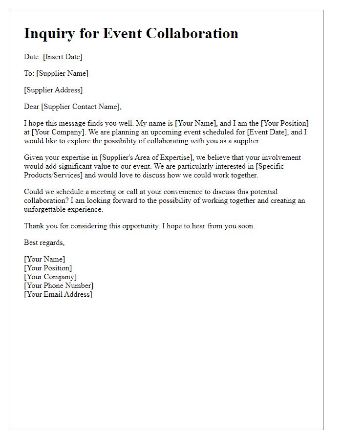 Letter template of supplier event collaboration inquiry.