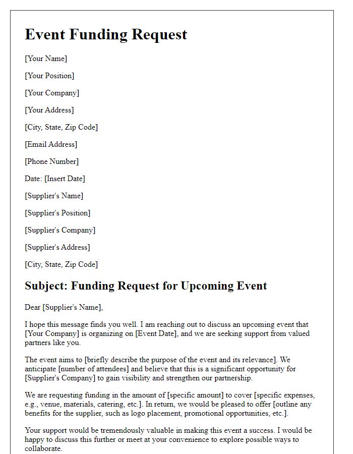 Letter template of supplier event funding request.