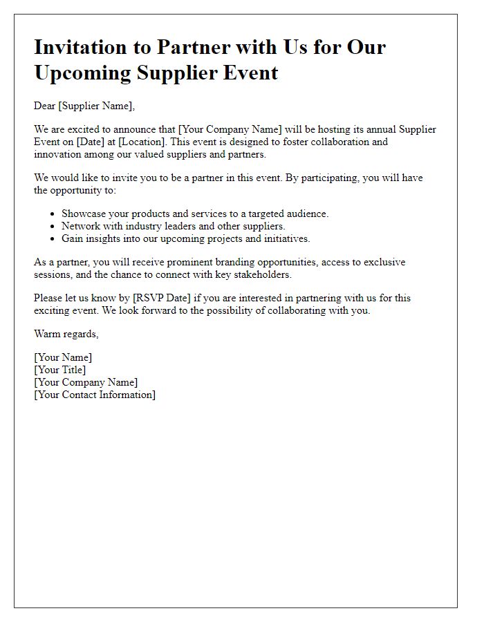 Letter template of supplier event partnership invitation.