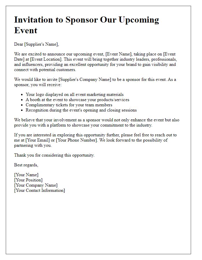 Letter template of supplier event sponsorship opportunity.