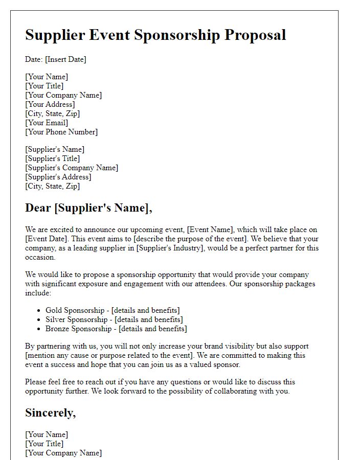 Letter template of supplier event sponsorship proposal.