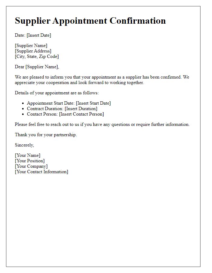 Letter template of Supplier Appointment Confirmation