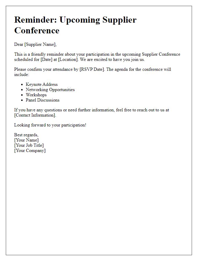 Letter template of Supplier Conference Participation Reminder