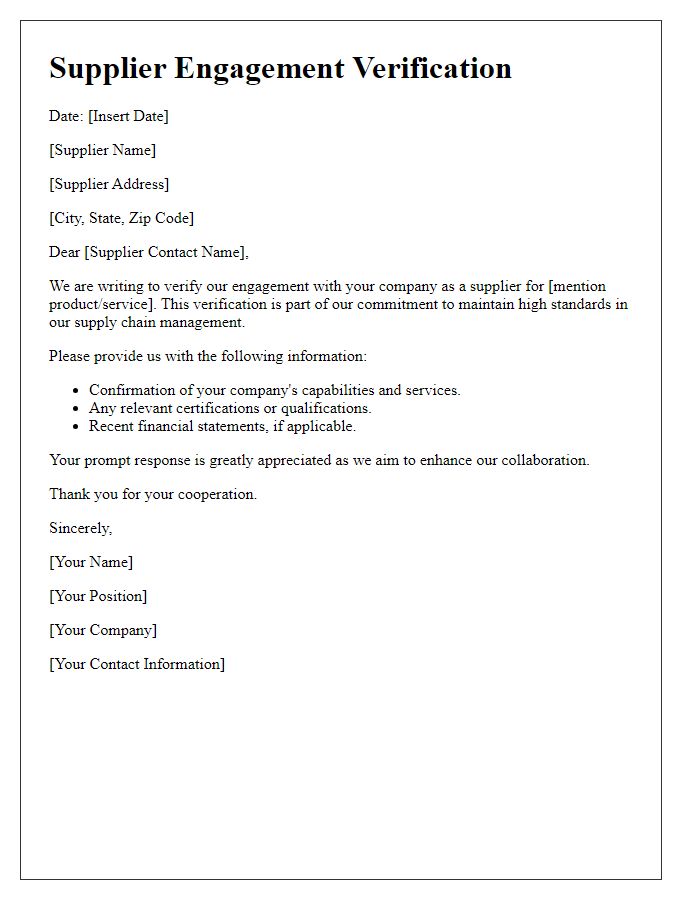 Letter template of Supplier Engagement Verification