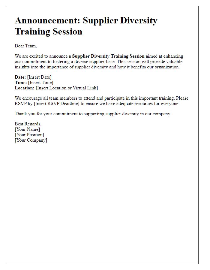 Letter template of announcement for supplier diversity training session