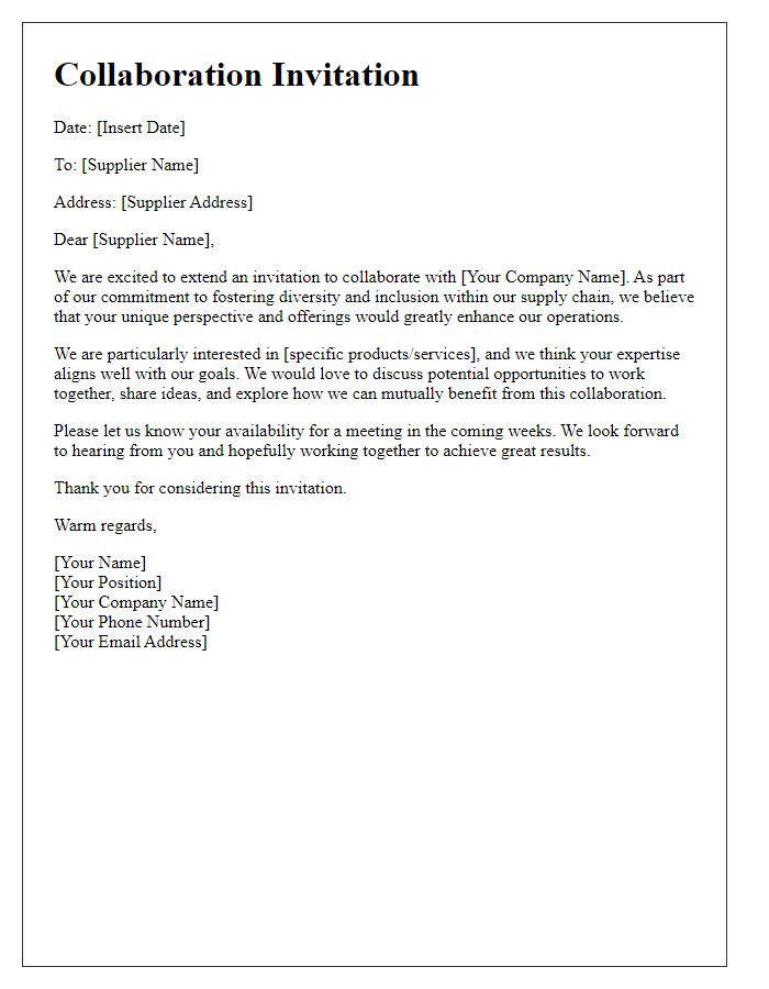 Letter template of collaboration invitation for diverse suppliers