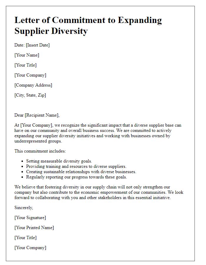 Letter template of commitment to expanding supplier diversity